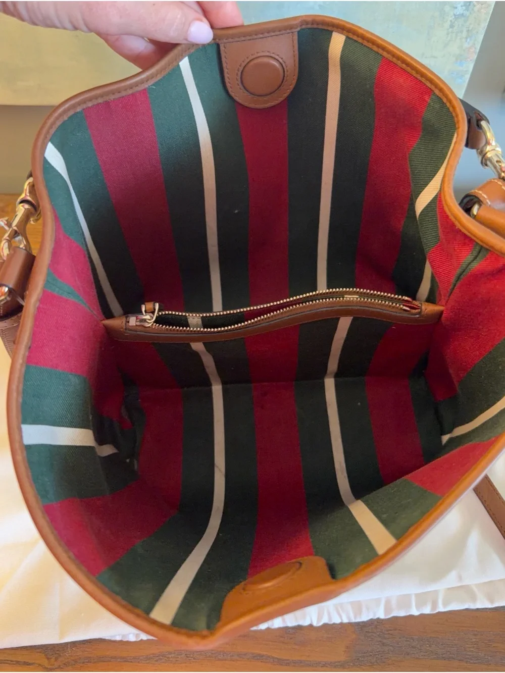 Gucci Beige GG Supreme Canvas Shoulder Bag with Brown Leather Trim